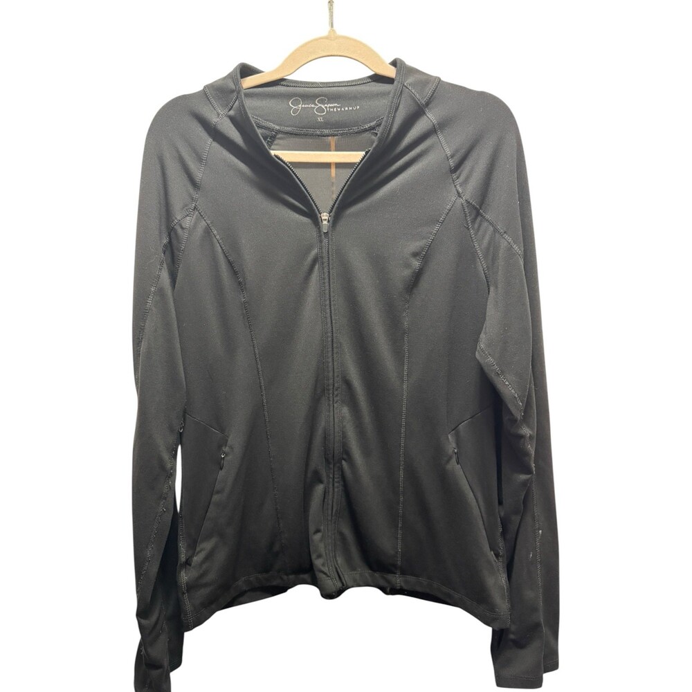 Jessica Simpson The Warm Up Jacket Black Mesh Panel Activewear Jacket Women’s XL